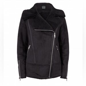 New Look Black Faux Shearling Biker Jacket
